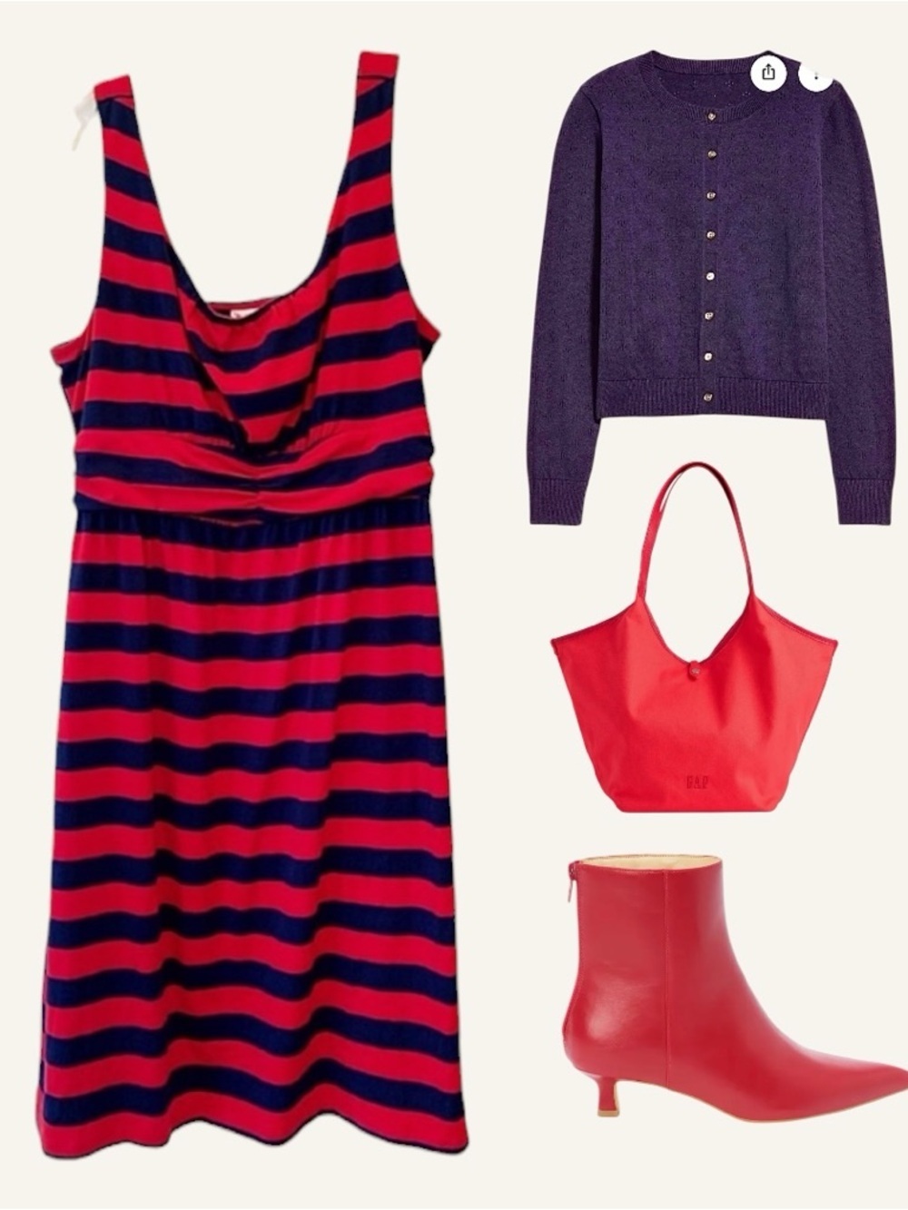 🌼 Faded Glory Red & Navy Stripe Sleeveless Dress | Size L (12–14)